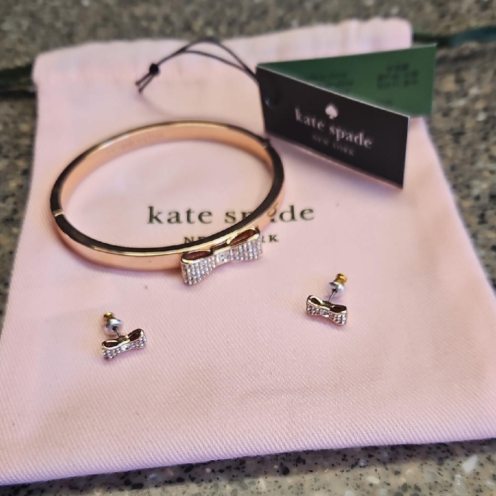 Kate Spade Rose Gold Bow Earrings/Bracelet Set
